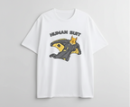 White t-shirt with a graphic of a superhero in a 'Human Suit' on a gray background